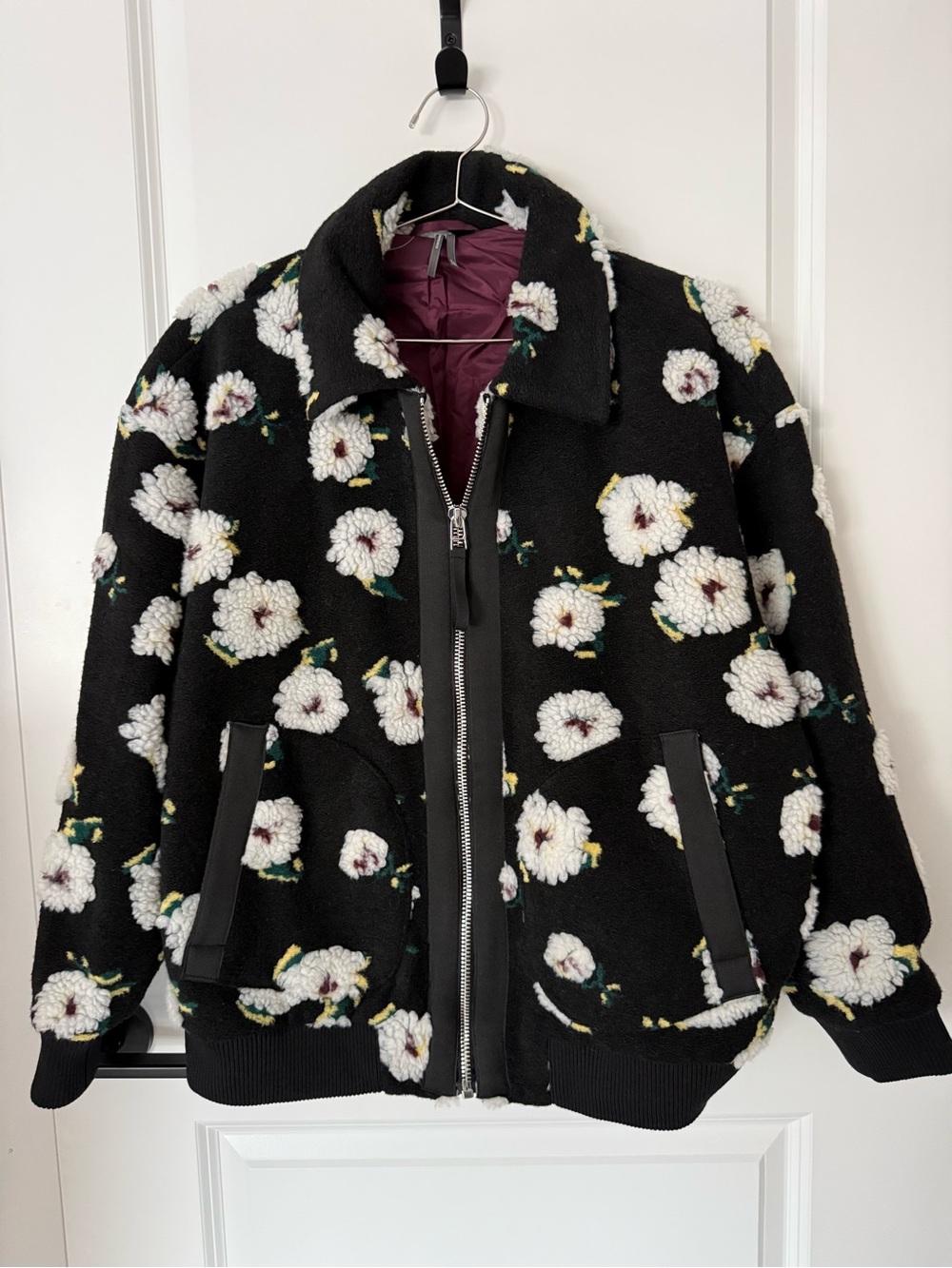 NWT By Anthropologie Floral Sherpa Fleece Bomber Jacket